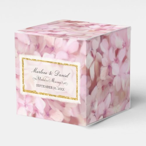 Wedding Pretty Pink Faux Gold Hydrangea Floral Art Favor Boxes