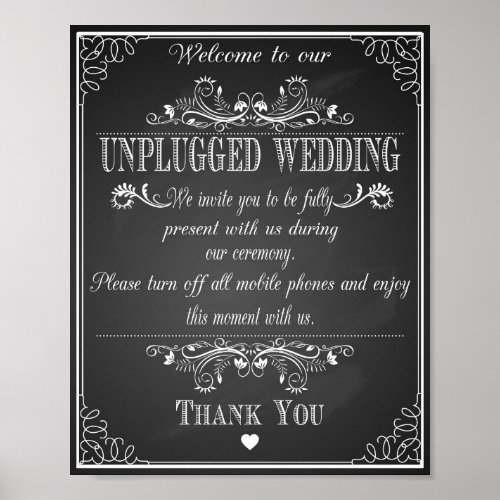 Wedding prin Unplugged Wedding vintage chalkboard Poster