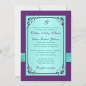 Wedding | PRINTED BOW Aqua, Purple | Floral Invitation (Back)