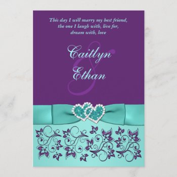 Wedding | PRINTED BOW Aqua, Purple | Floral Invitation