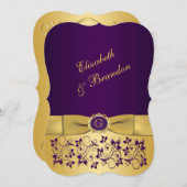 Wedding | PRINTED BOW | Purple and Gold | Floral Invitation (Front/Back)