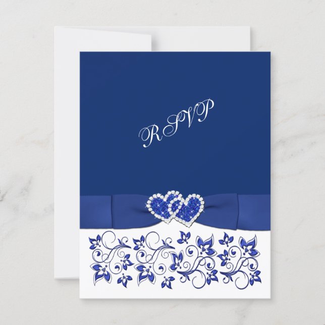 Wedding | PRINTED RIBBON | Blue, White Hearts RSVP (Front)