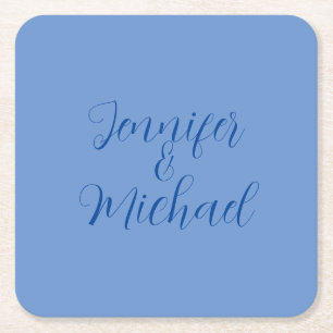 Wedding Professional Classical Blue Calligraphy Square Paper Coaster