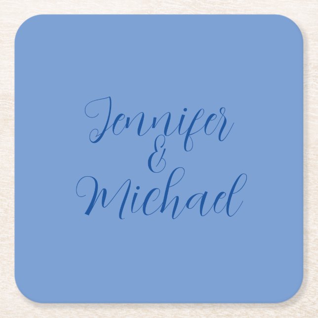 Wedding Professional Classical Blue Calligraphy Square Paper Coaster (Front)