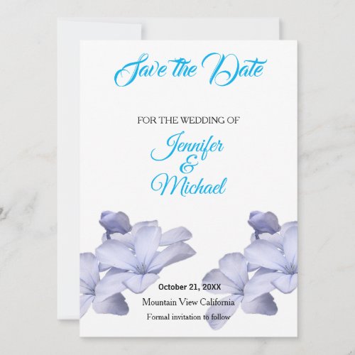 Wedding Professional Classical Floral Sky Blue Save The Date