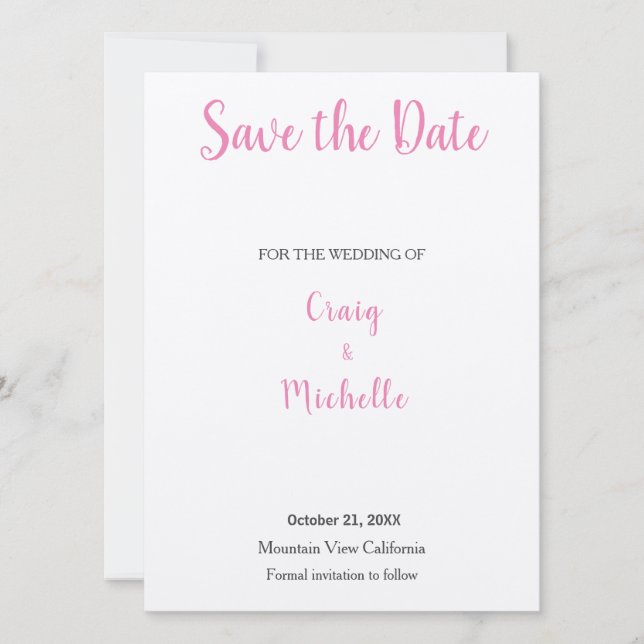 Wedding Professional Classical Pink Minimalist Save The Date (Front)