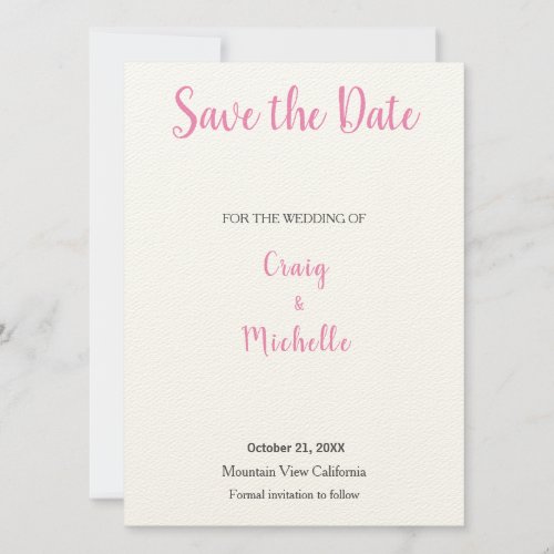 Wedding Professional Classical Pink Minimalist Save The Date
