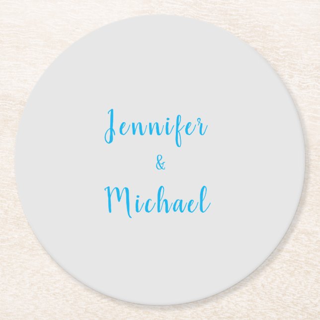 Wedding Professional Classical Sky Blue Grey Round Paper Coaster (Front)