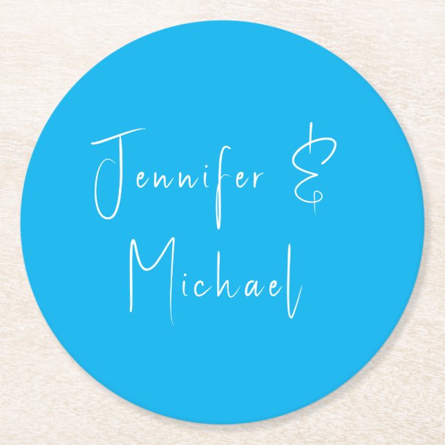 Wedding Professional Classical Sky Blue Round Paper Coaster (Front)