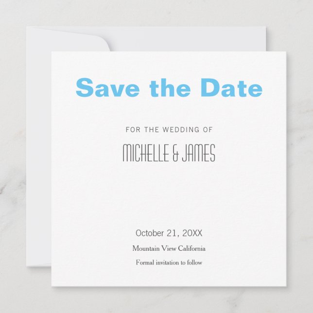 Wedding Professional Minimalist Modern Sky Blue Save The Date (Front)