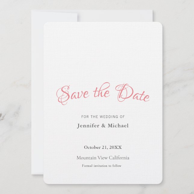 Wedding Professional Minimalist Plain Modern Linen Save The Date (Front)