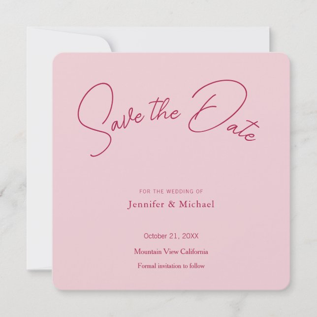 Wedding Professional Minimalist Plain Modern Rose Save The Date (Front)