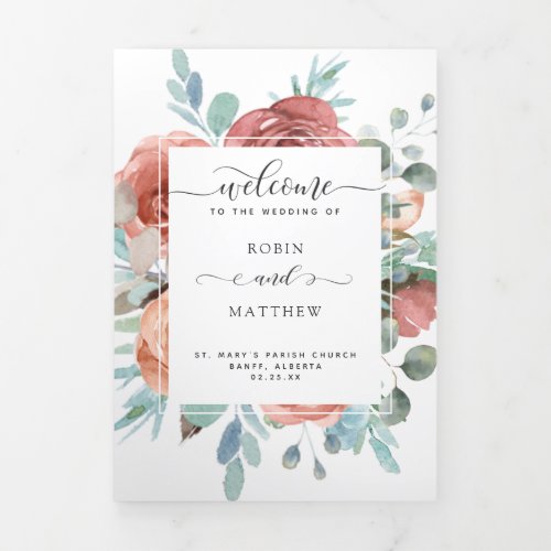 Wedding Program and Timeline Watercolor Floral