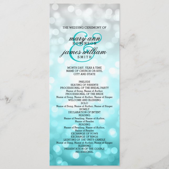 Wedding Program Beach Ombre Glitter Lights (Front)