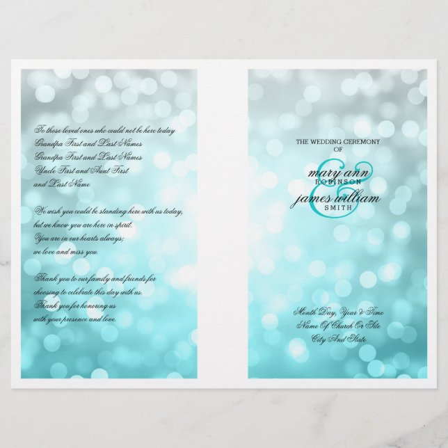 Wedding Program  Beach Ombre Glitter Lights (Front)