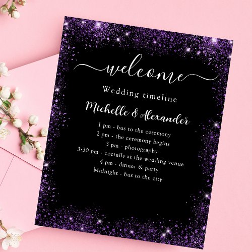 Wedding program black purple welcome