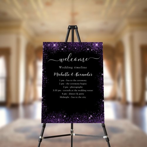 Wedding program black purple welcome foam board