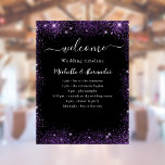 Wedding program black purple welcome poster<br><div class="desc">A black background,  decorated with purple faux glitter sparkles.  Personalize and add your names and the wedding program.</div>