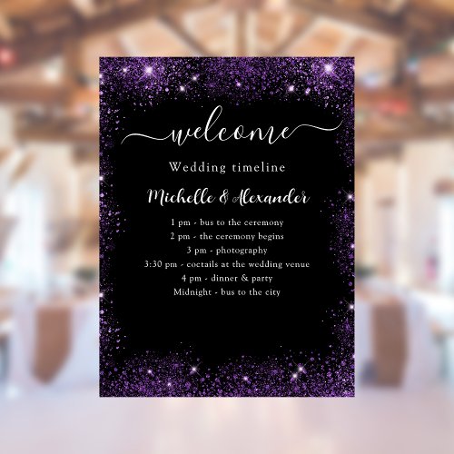 Wedding program black purple welcome poster