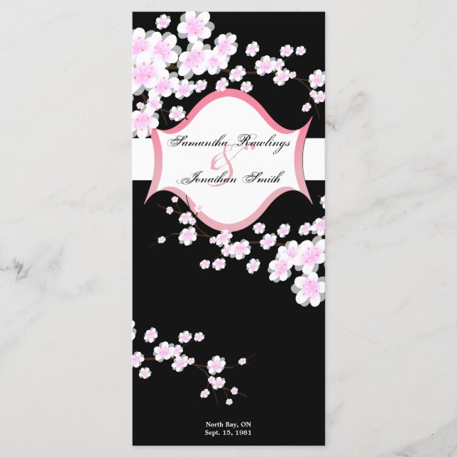 Wedding Program - Black & White Cherry Blossoms (Front)
