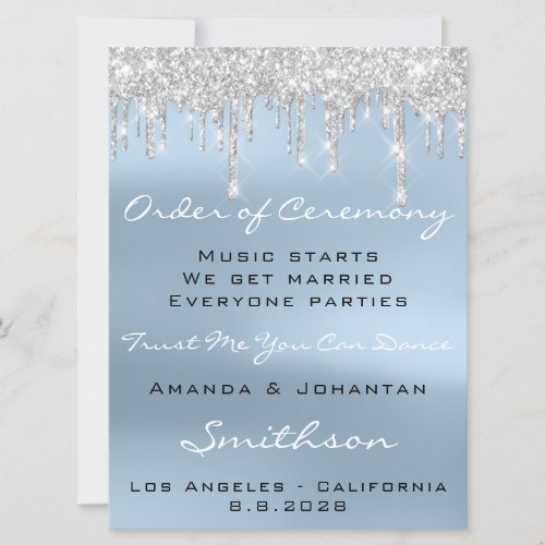 Wedding Program Blue Rose Drips Glitter Spark