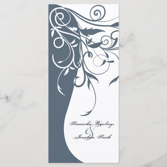 Wedding Program - Blue White Contrasting Floral (Front)