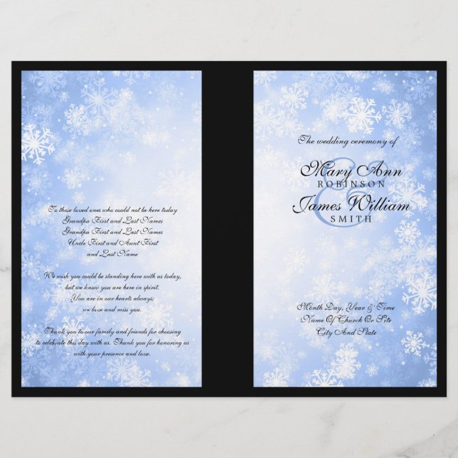 Wedding Program Blue Winter Wonderland Sparkle (Front)