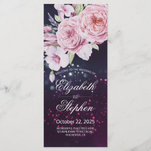 Wedding Program Boho Floral Feather Purple Lights