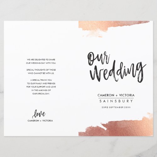 WEDDING PROGRAM brush script rose gold blush pink