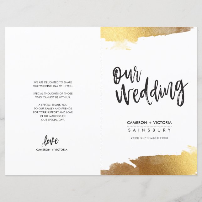 WEDDING PROGRAM brushed lettering luxe gilded gold (Front)