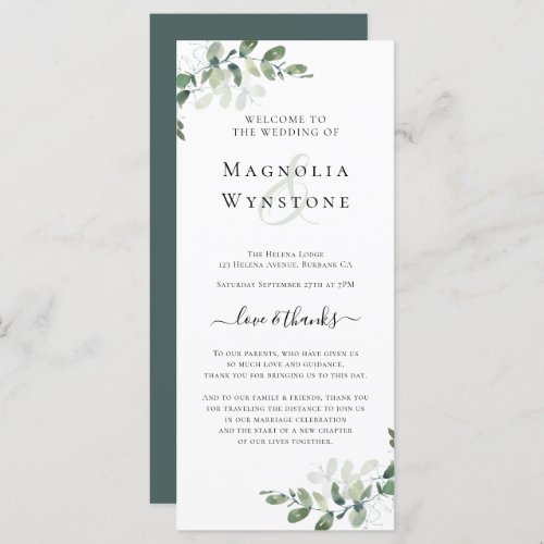 Wedding Program Card Eucalyptus Greenery