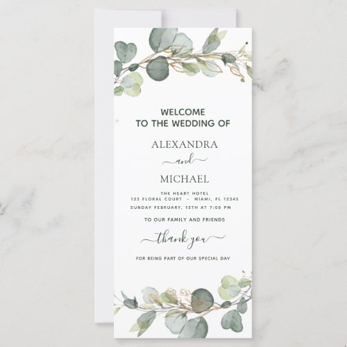 Wedding Program Card Eucalyptus Greenery Succulent