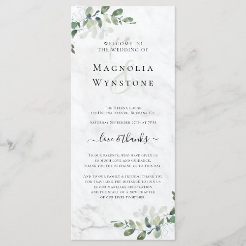 Wedding Program Card Eucalyptus Marble