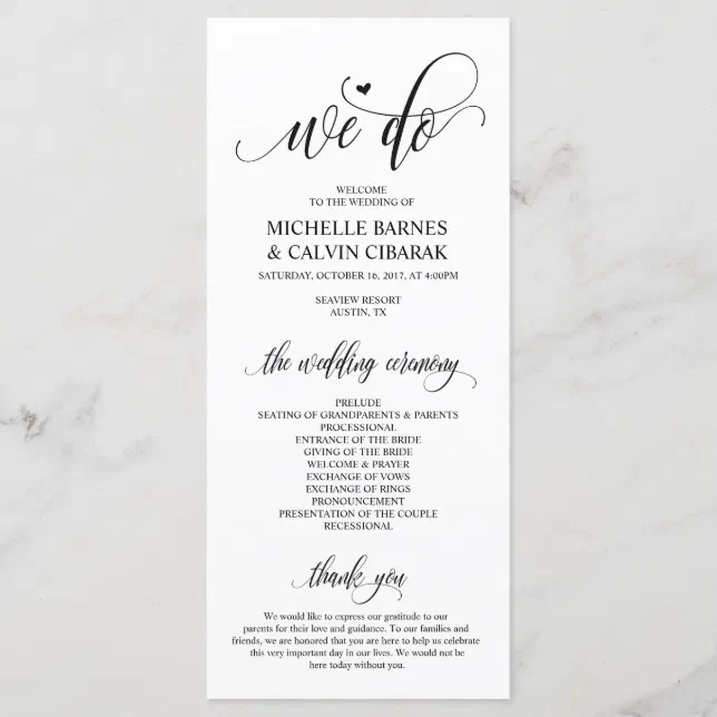 Wedding program card in modern design v3 | Zazzle