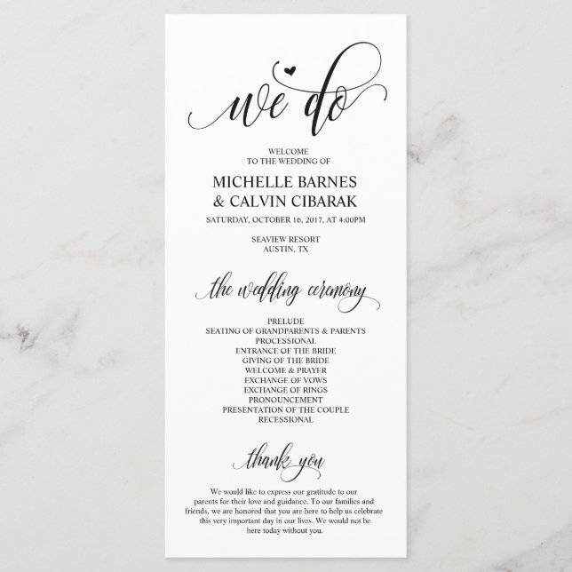 Wedding program card in modern design  v4 (Front)