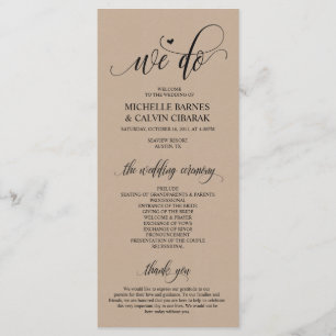 Wedding program card in modern rustic design v2