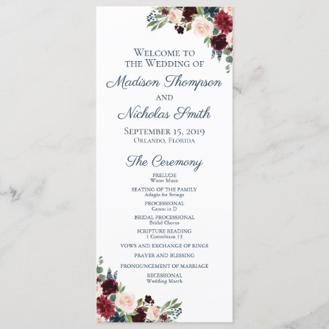 botanical garden outdoor wedding program program for spring wedding {Dainty design} Floral wedding program artistic wedding program