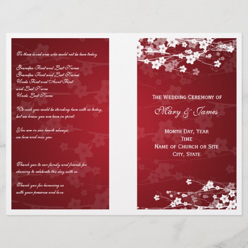 Wedding Program Cherry Blossom Red