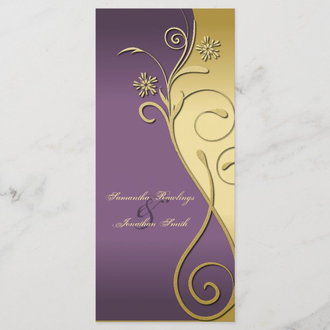 Wedding Program - Classy Purple & Gold Floral (Front)