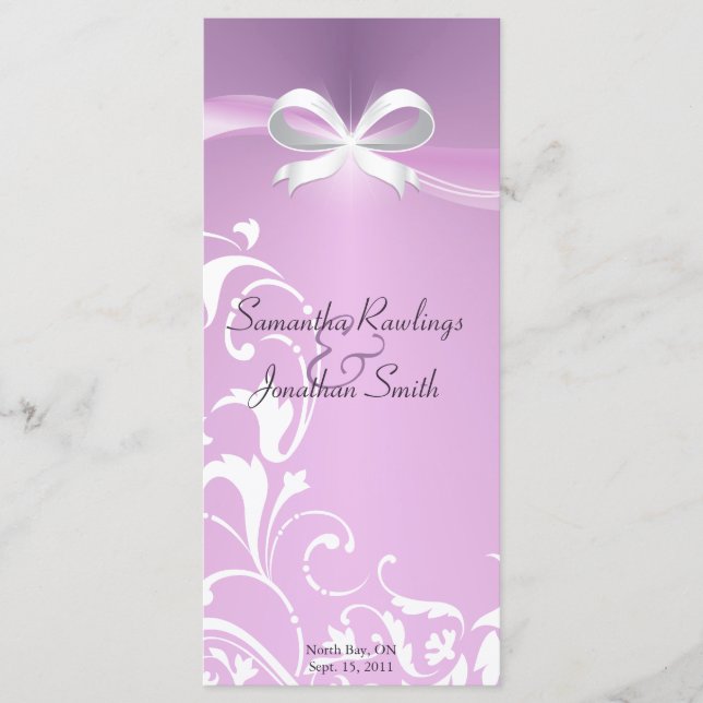 Wedding Program - Classy Purple Satin Ribbon (Front)