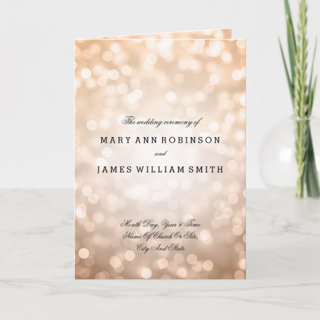 Wedding Program Copper Glitter Lights (Front)