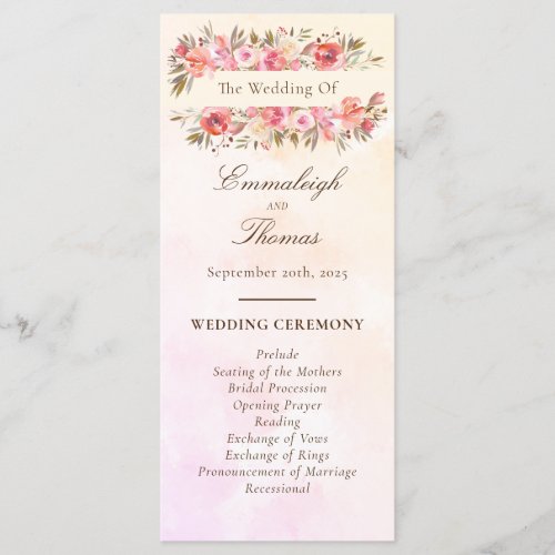 Wedding Program Coral Watercolor Floral