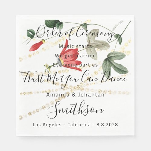 Wedding Program Coral White  Funny Quotes  Florals Napkins