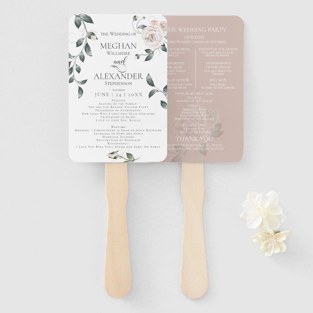 Wedding Program Custom Blush Rose  Hand Fan (Front and Back)
