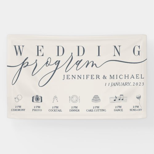 Wedding Program Custom Icons Timeline beige navy Banner