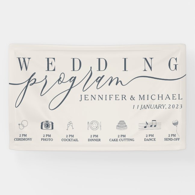 Wedding Program Custom Icons Timeline beige navy Banner