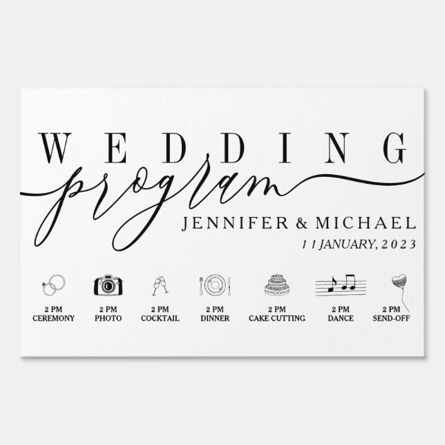 Wedding Program Custom Icons Timeline ceremony Sign (Front)