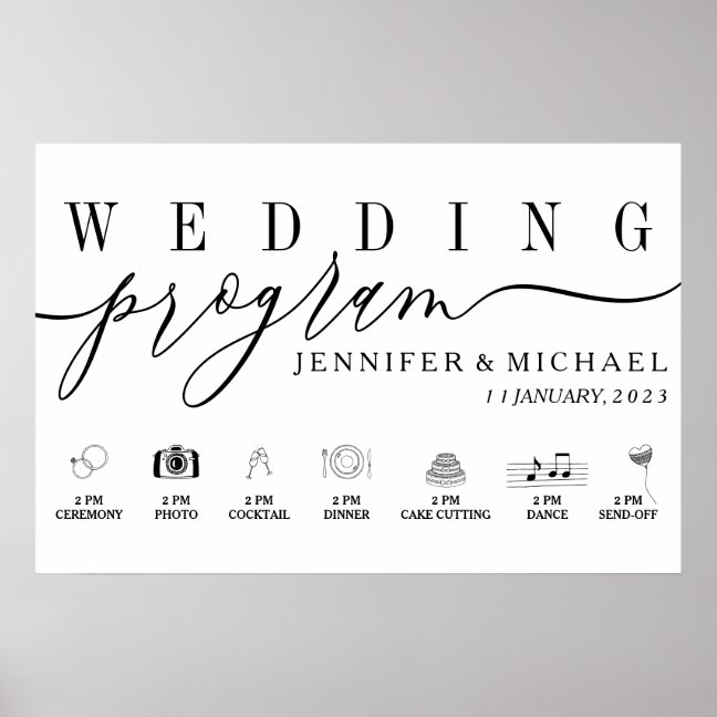 Wedding Program Custom Icons Timeline menu Poster
