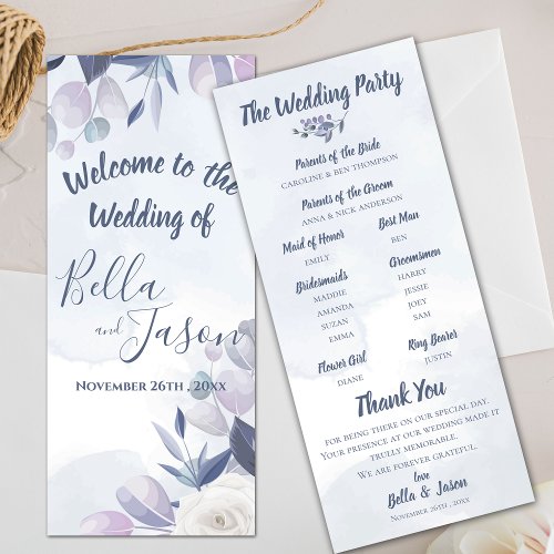 Wedding Program Cute Watercolor Dusty Blue Floral