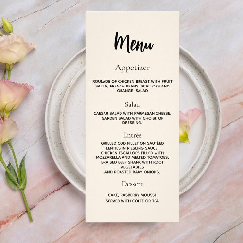 Wedding program dinner menu beige